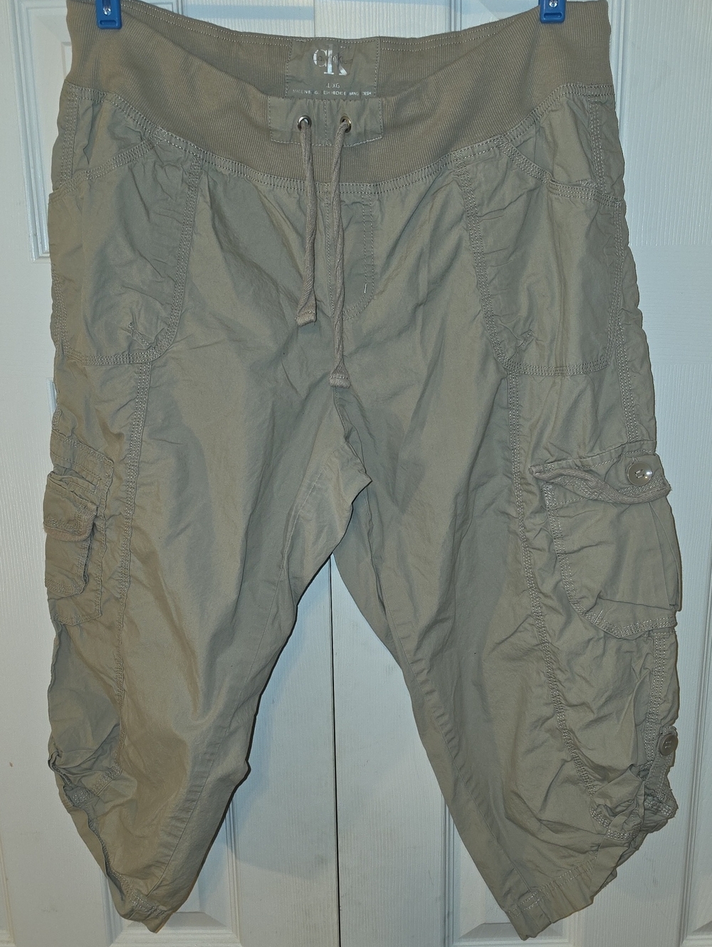 Calvin Klein Women's Cargo Drawstring Bermuda Shorts- Taupe